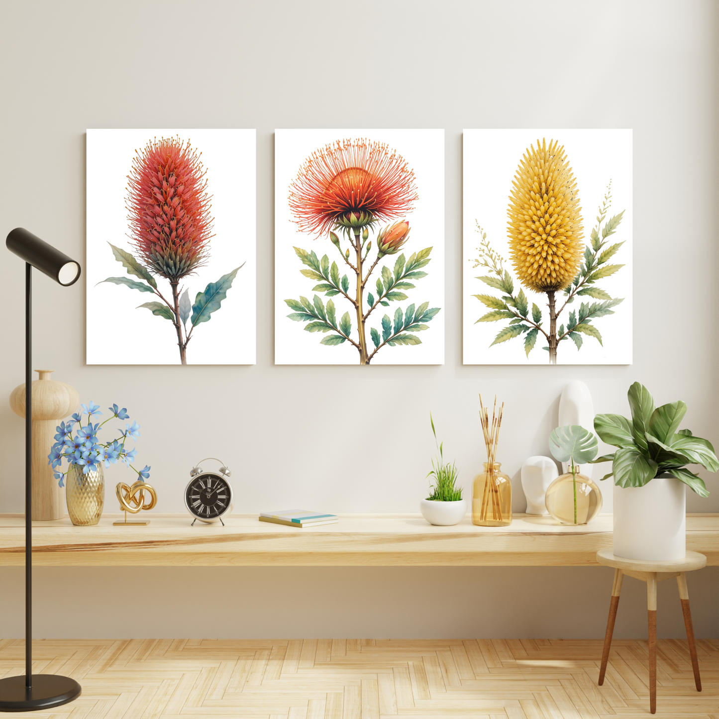 Australian Native Florals Set of 3 Wall Art Canvas Prints