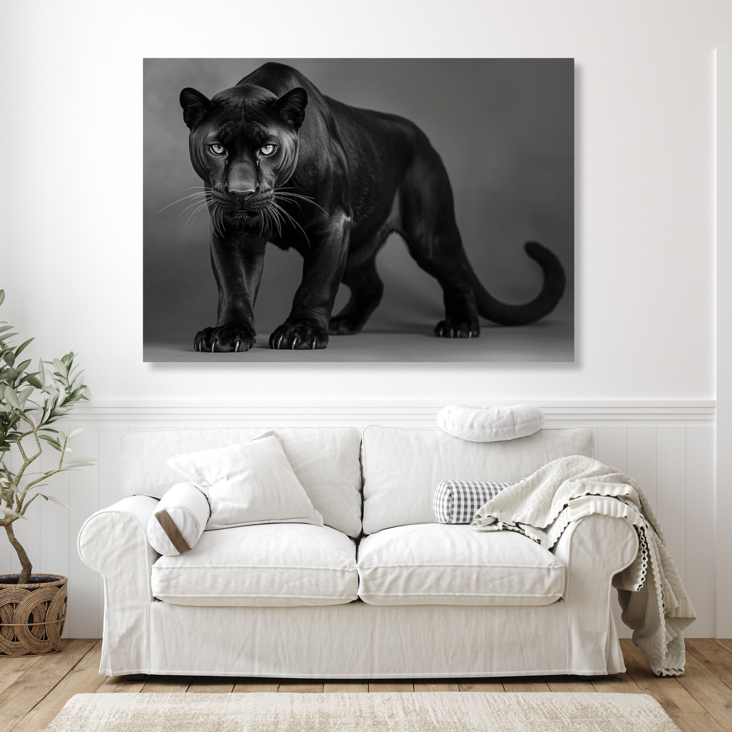 Black & White Panther Wall Art Canvas Print