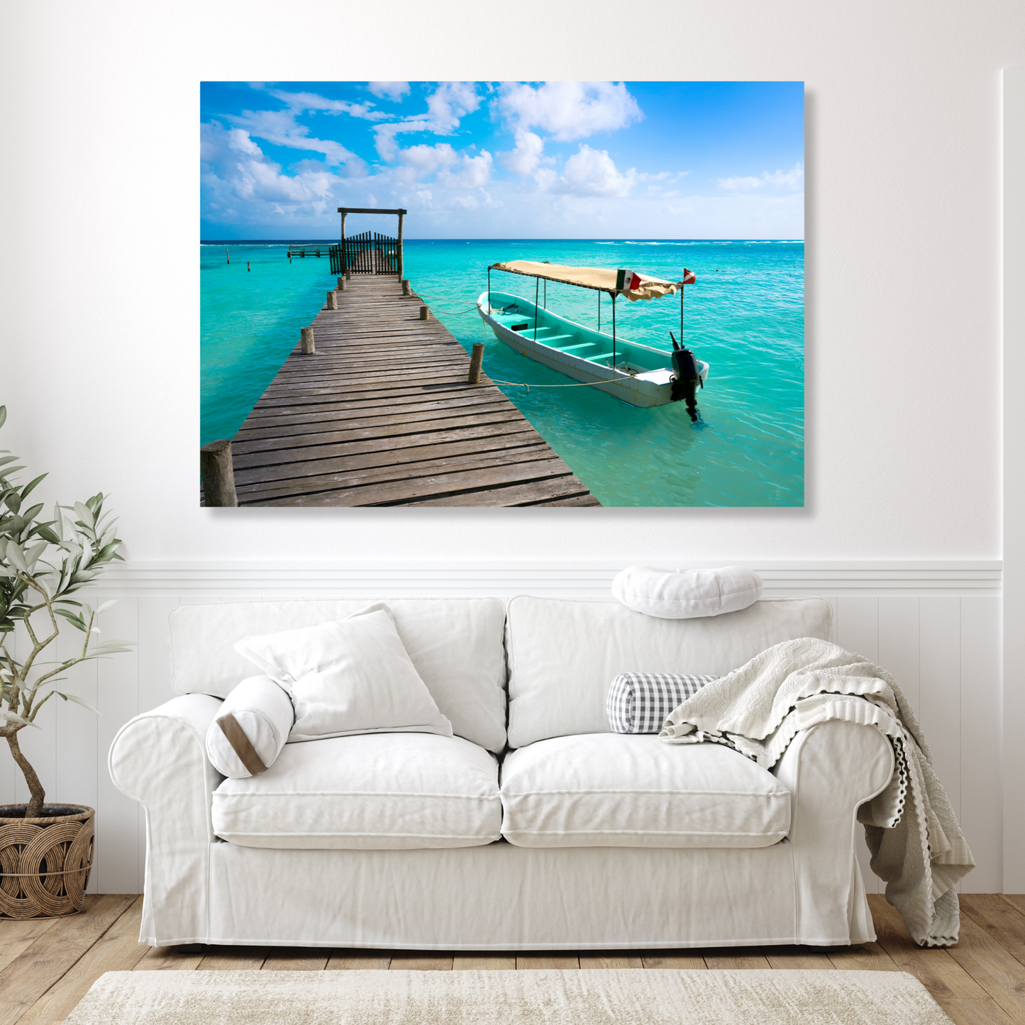 Boat By The Jetty Wall Art Canvas Print