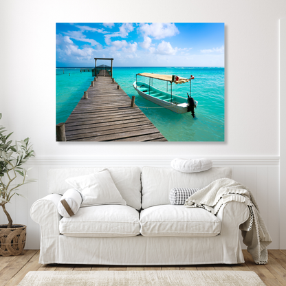 Boat By The Jetty Wall Art Canvas Print