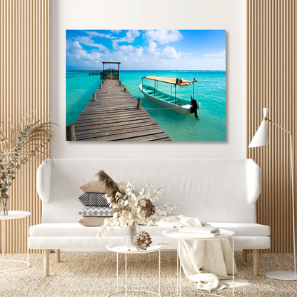 Boat By The Jetty Wall Art Canvas Print