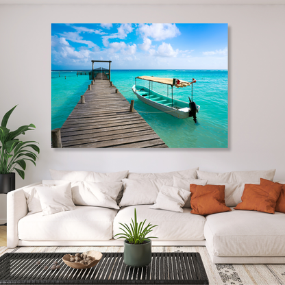 Boat By The Jetty Wall Art Canvas Print