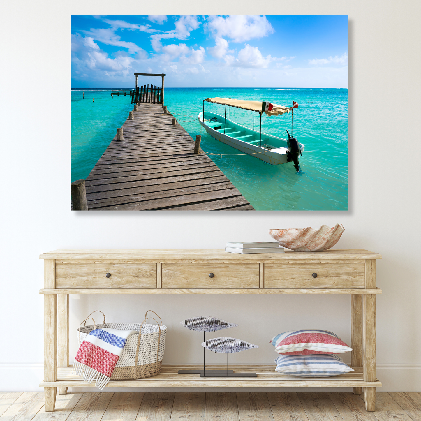 Boat By The Jetty Wall Art Canvas Print