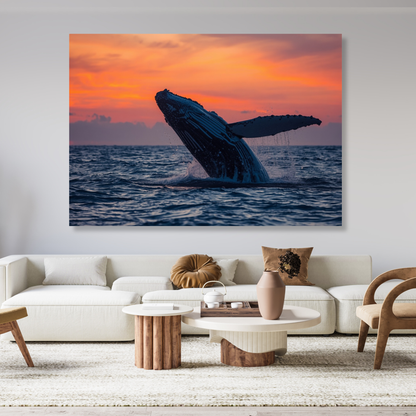 Breaching Humpback Whale Wall Art Canvas Print