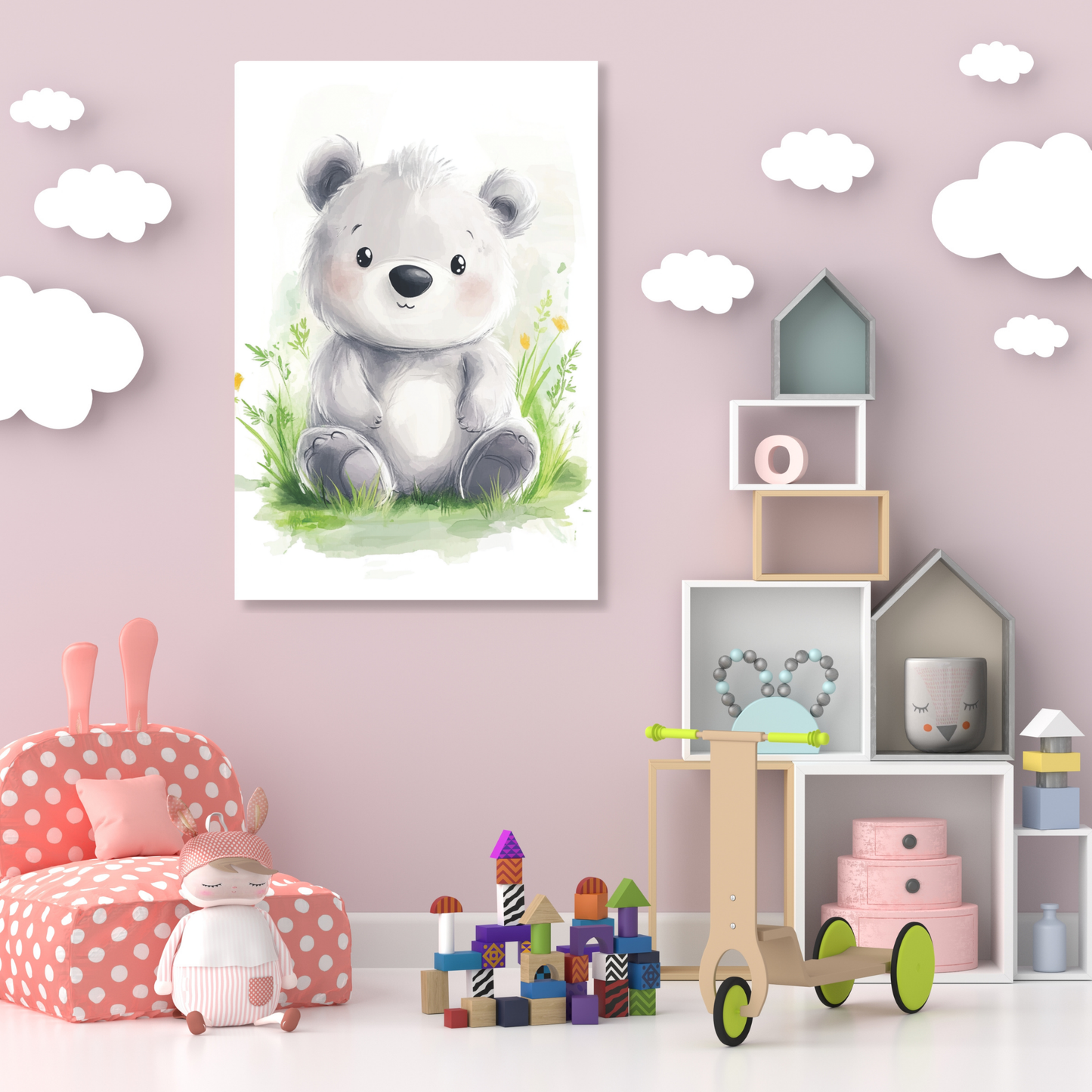 Brooklyn Bear Canvas Wall Art Print