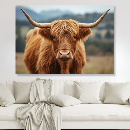 Brown Highland Cow Wall Art Canvas Print