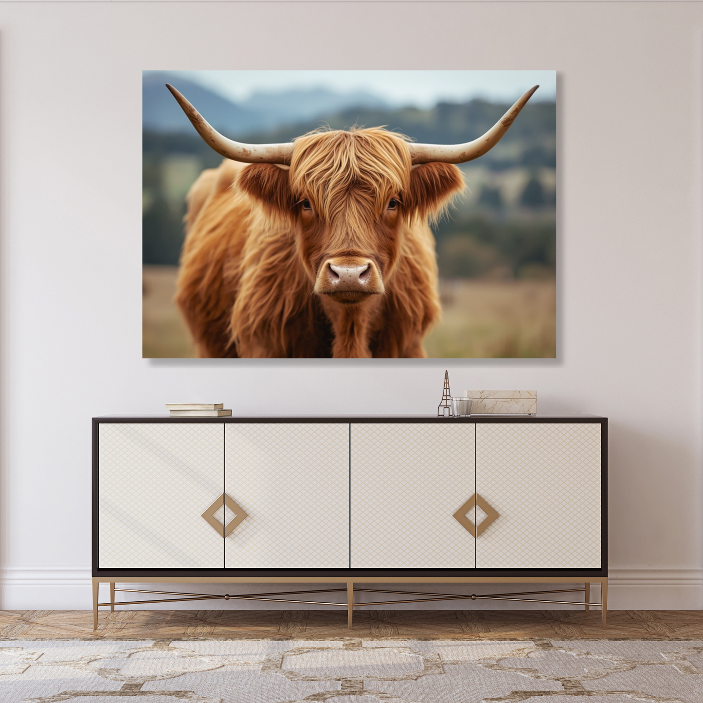 Brown Highland Cow Wall Art Canvas Print