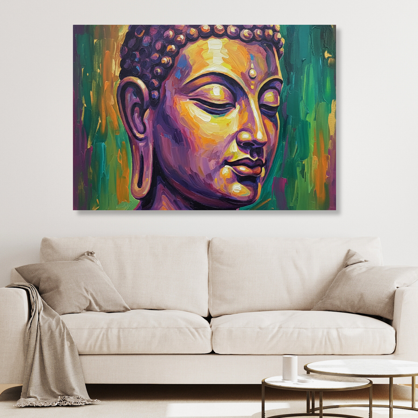 Buddha Art Green & Gold Wall Art Canvas Print