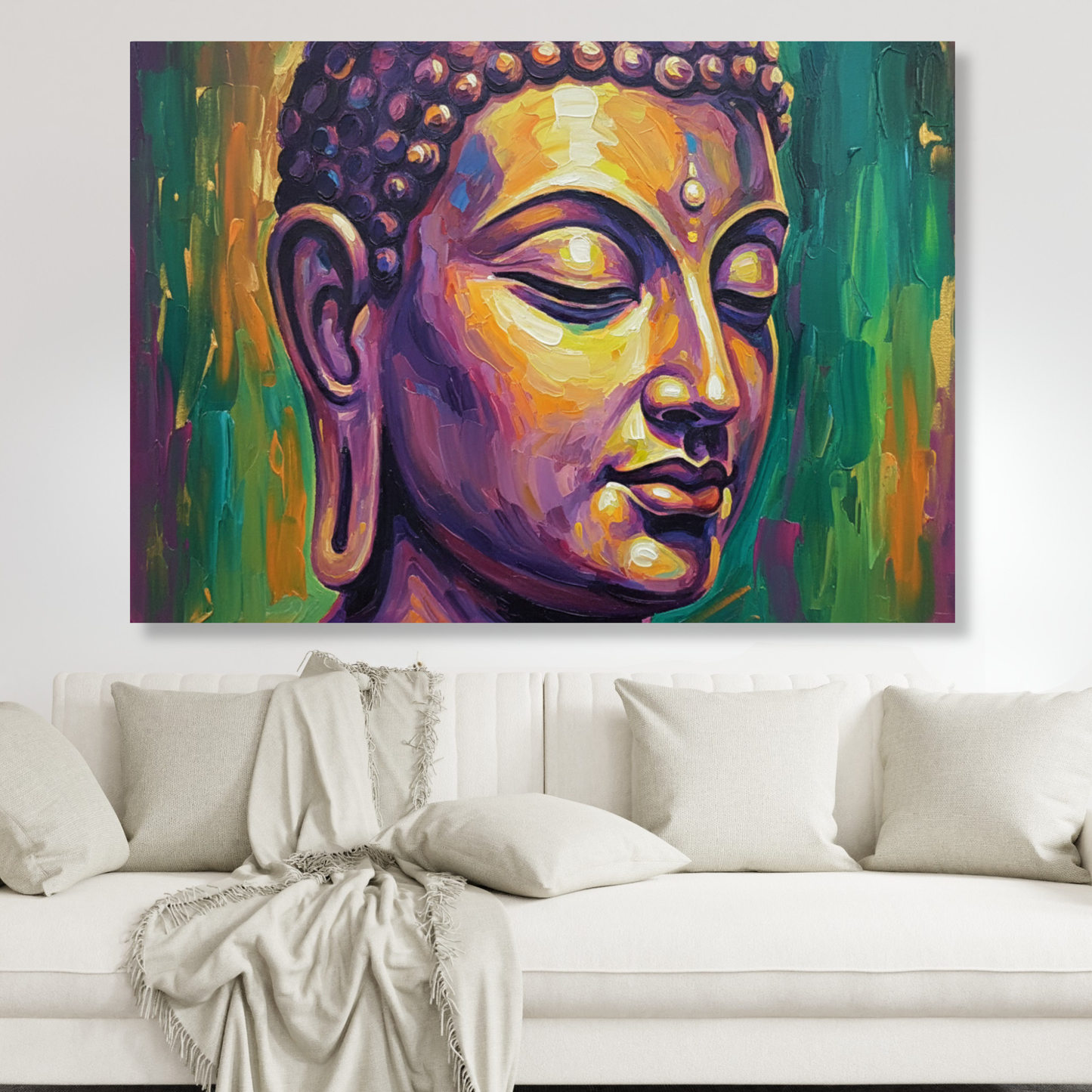Buddha Art Green & Gold Wall Art Canvas Print
