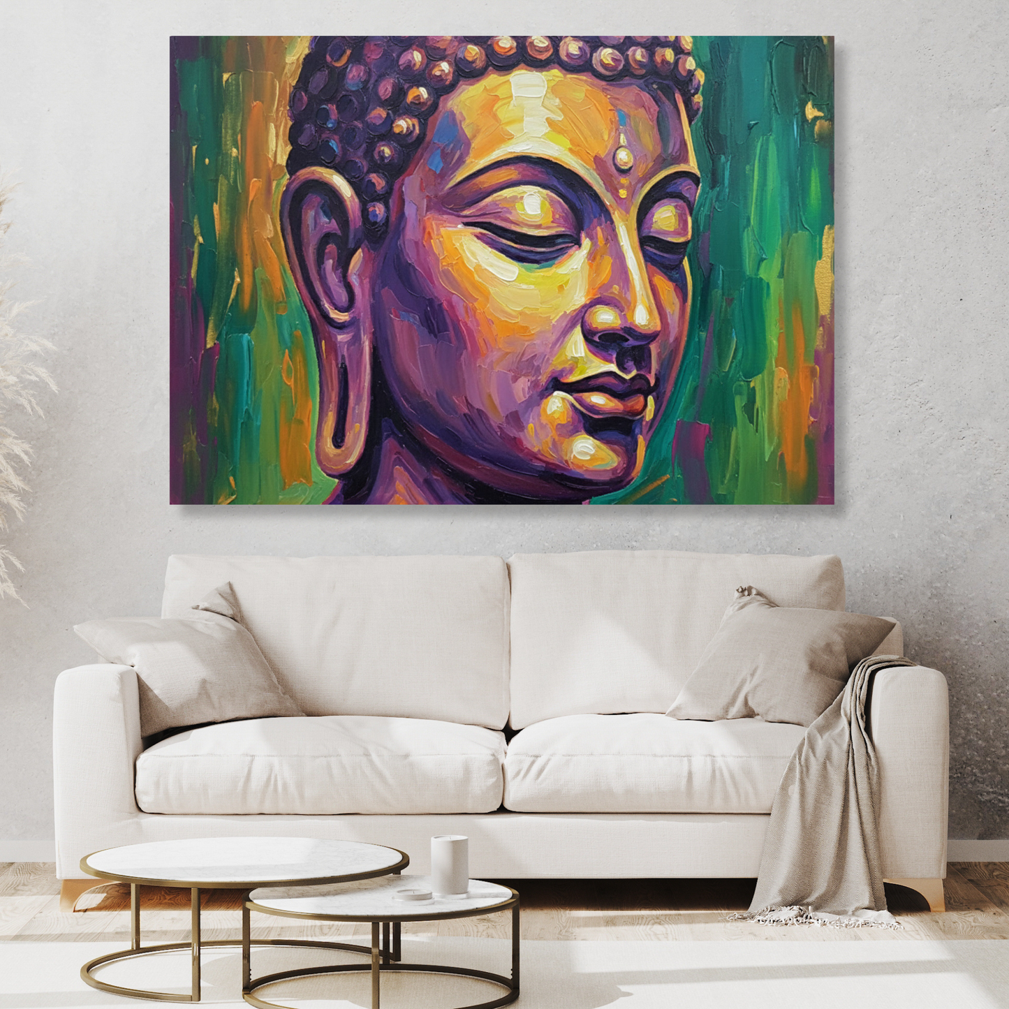 Buddha Art Green & Gold Wall Art Canvas Print