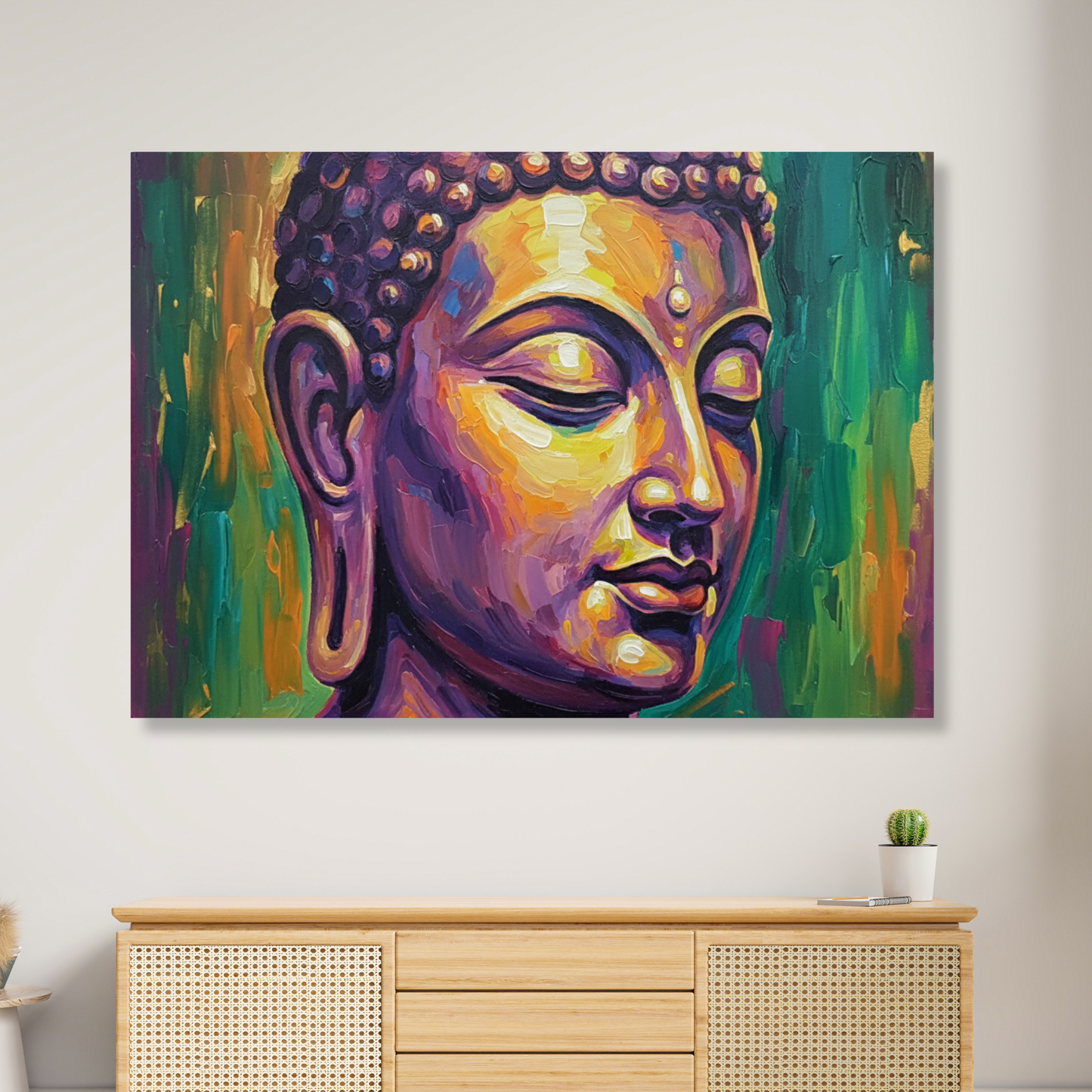 Buddha Art Green & Gold Wall Art Canvas Print
