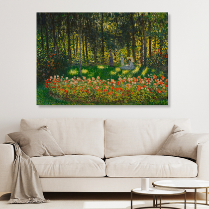 Claude Monet - Au Jardin (The Artists Family In The Garden) Wall Art Canvas Print
