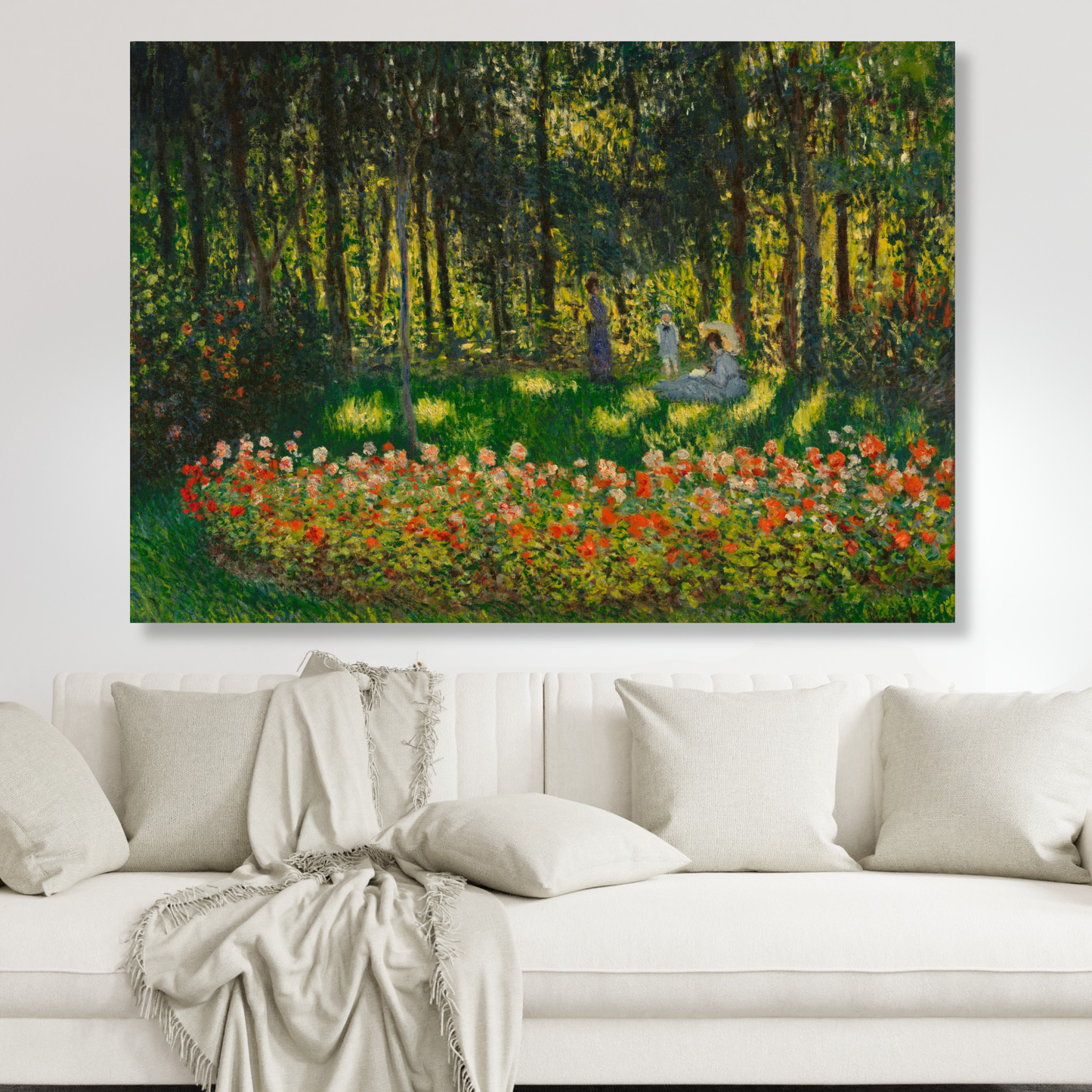 Claude Monet - Au Jardin (The Artists Family In The Garden) Wall Art Canvas Print