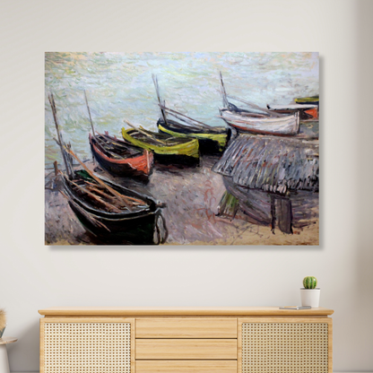 Claude Monet - Boats on the Beach at Etretat Wall Art Canvas Print