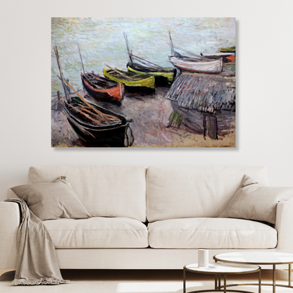 Claude Monet - Boats on the Beach at Etretat Wall Art Canvas Print