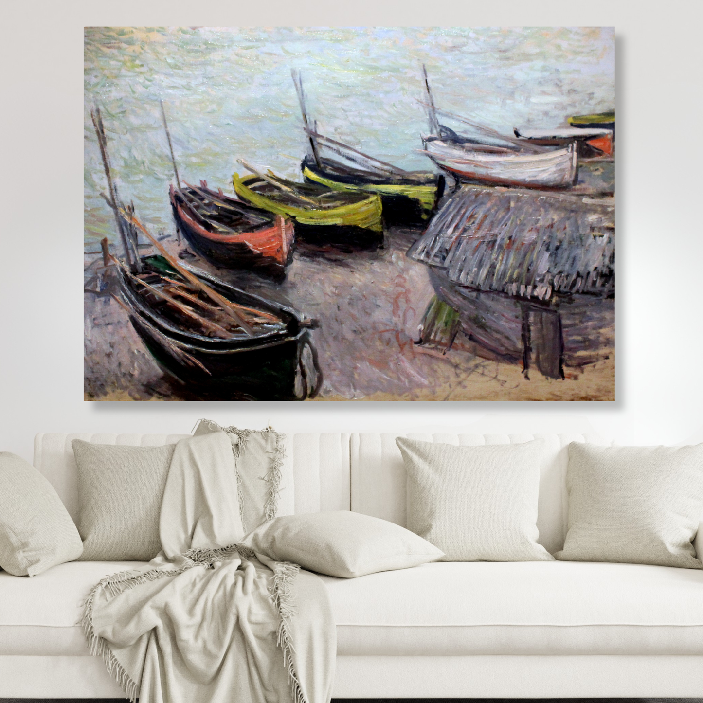 Claude Monet - Boats on the Beach at Etretat Wall Art Canvas Print