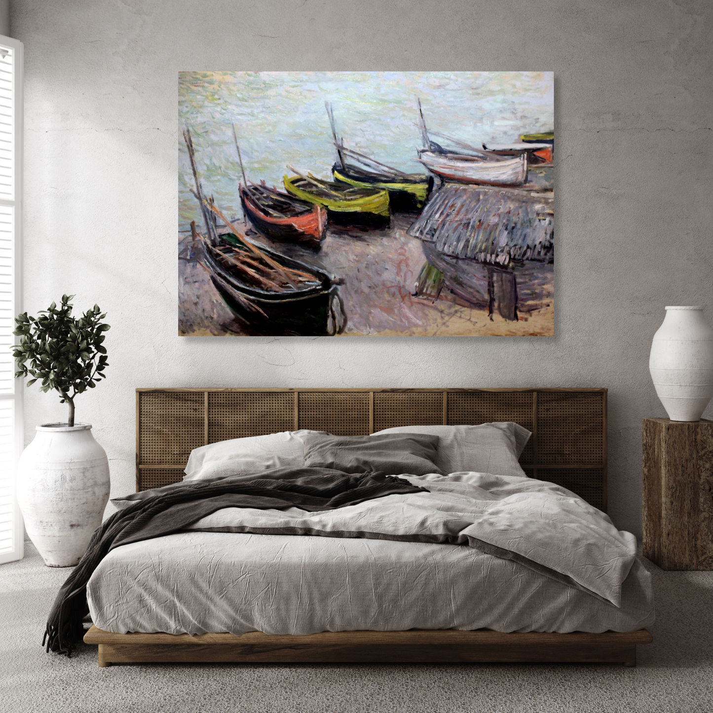Claude Monet - Boats on the Beach at Etretat Wall Art Canvas Print