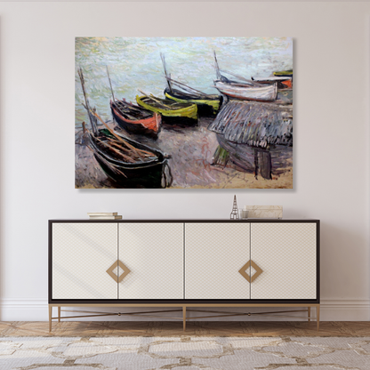 Claude Monet - Boats on the Beach at Etretat Wall Art Canvas Print