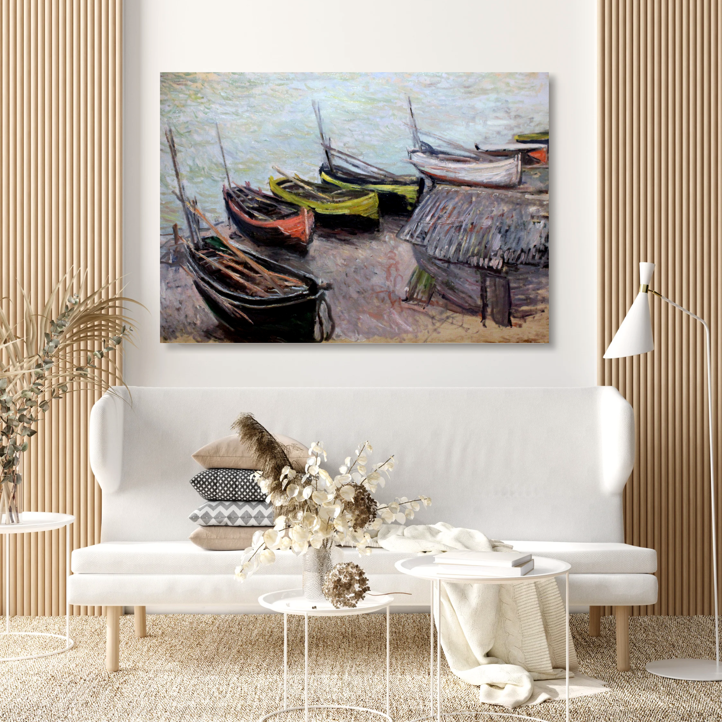 Claude Monet - Boats on the Beach at Etretat Wall Art Canvas Print