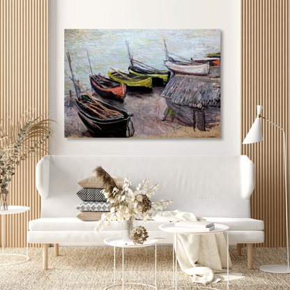 Claude Monet - Boats on the Beach at Etretat Wall Art Canvas Print