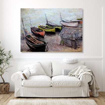 Claude Monet - Boats on the Beach at Etretat Wall Art Canvas Print