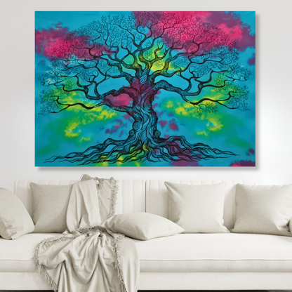 Colourful Tie Dye Tree of Life Wall Art Canvas Print