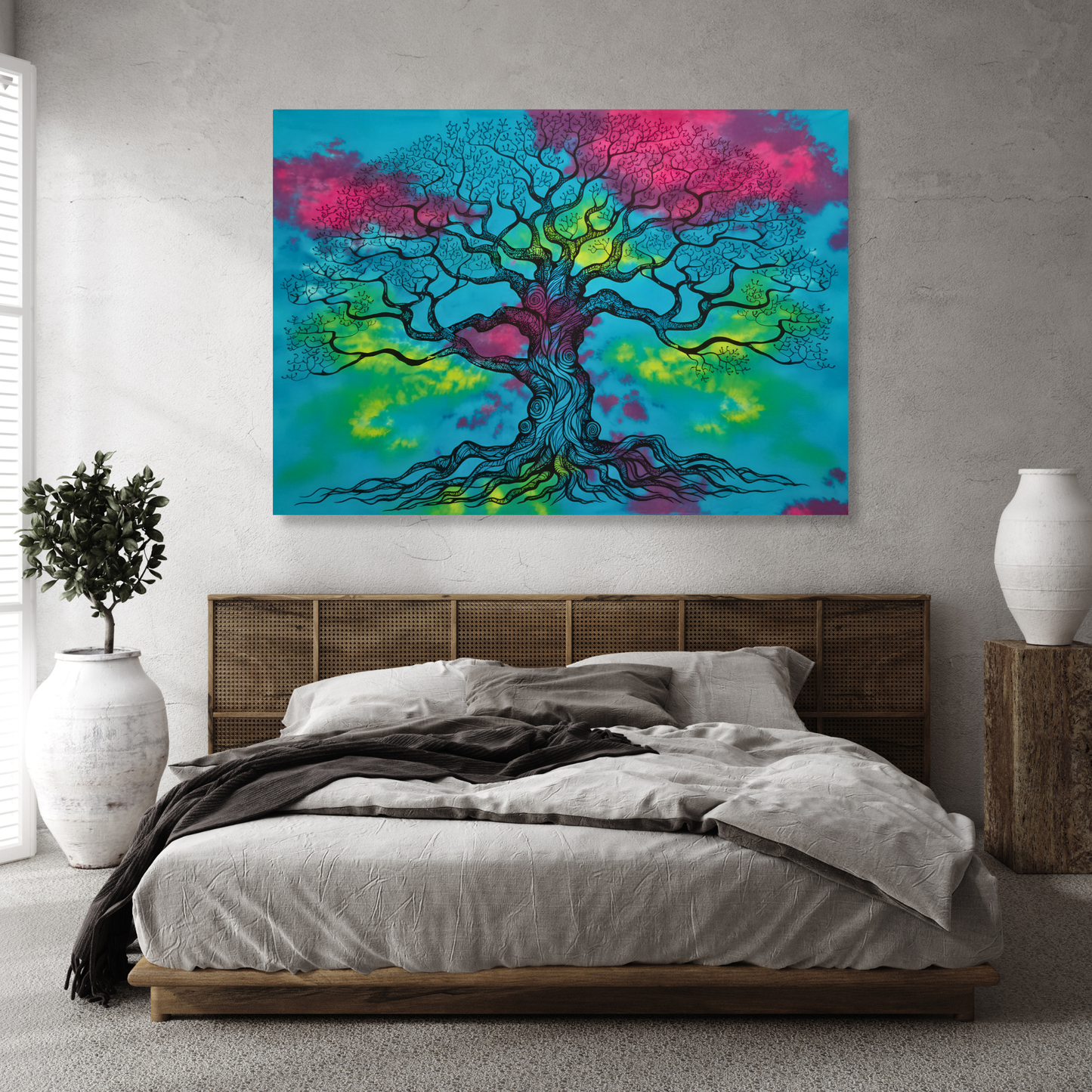 Colourful Tie Dye Tree of Life Wall Art Canvas Print