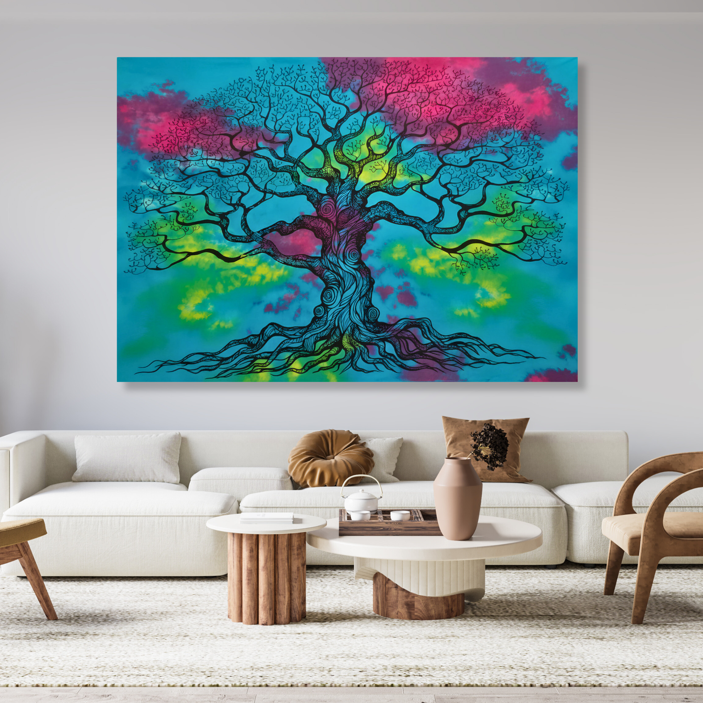 Colourful Tie Dye Tree of Life Wall Art Canvas Print