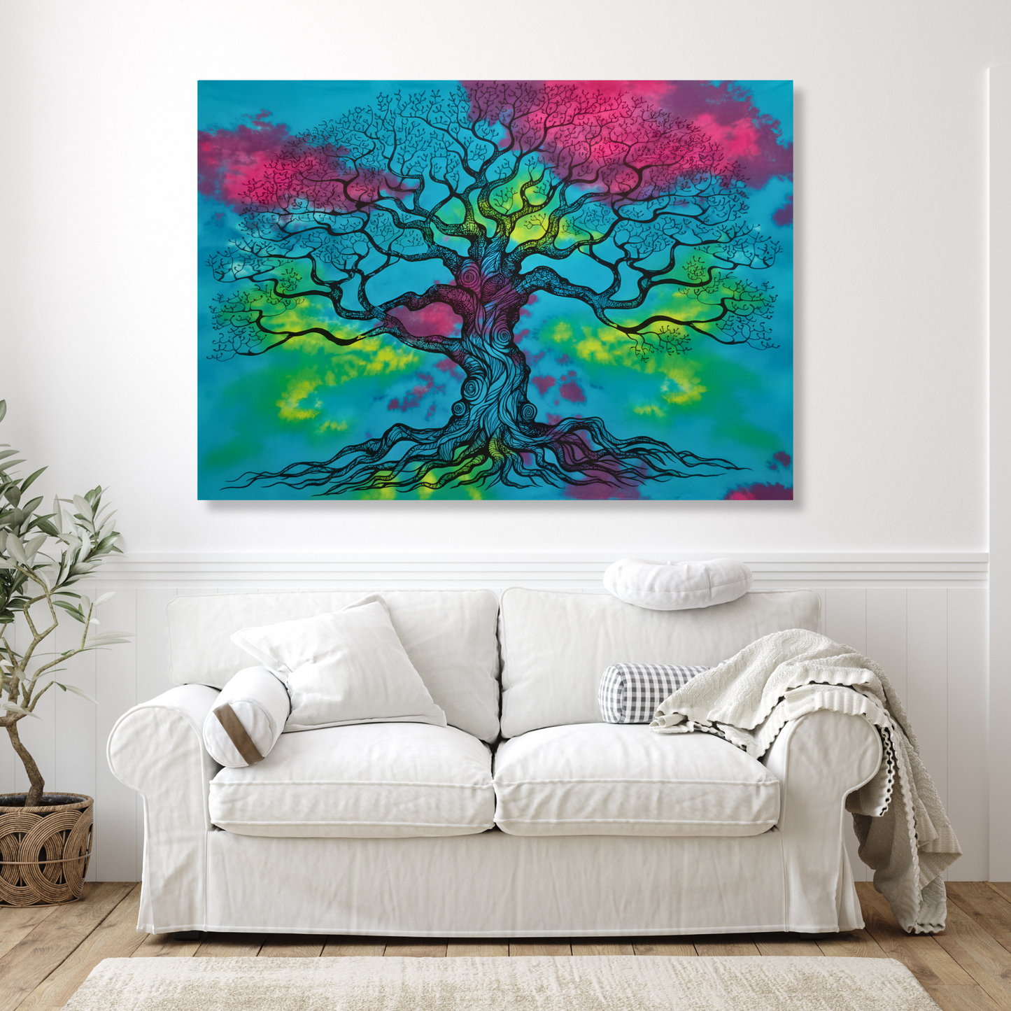 Colourful Tie Dye Tree of Life Wall Art Canvas Print