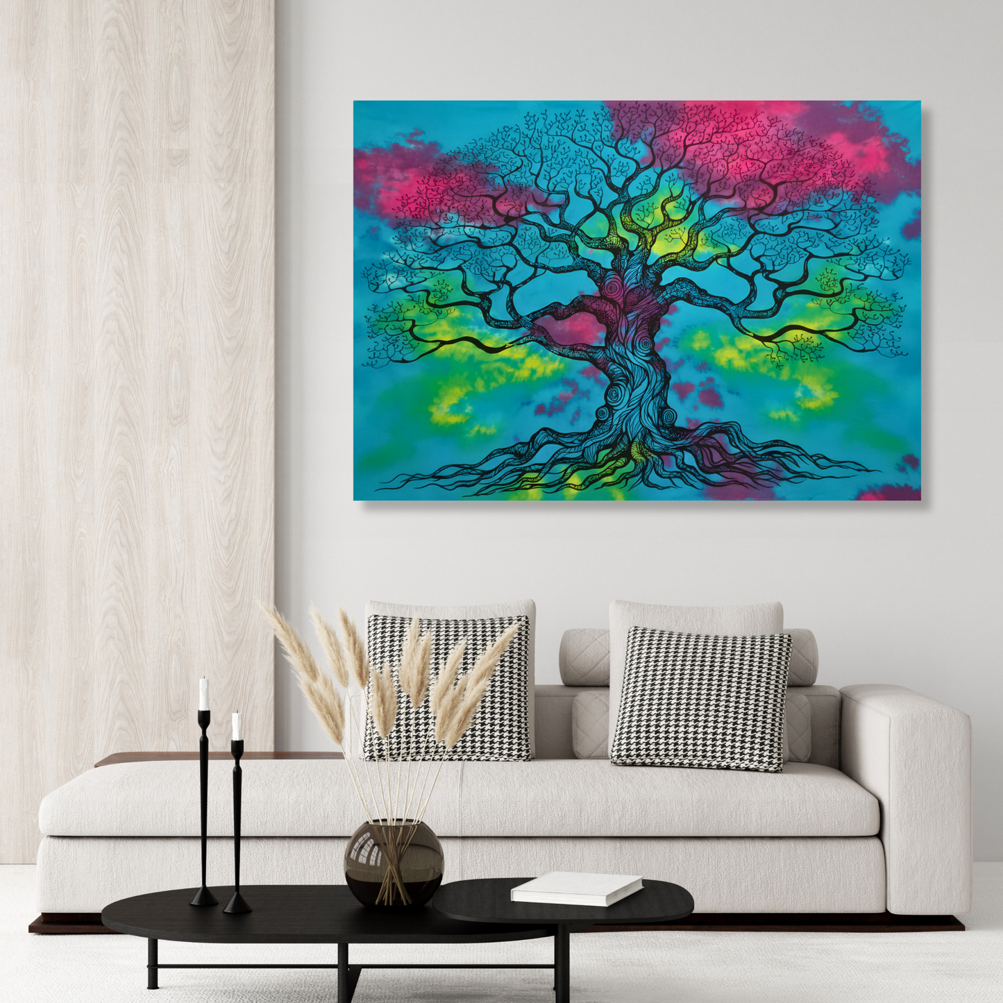 Colourful Tie Dye Tree of Life Wall Art Canvas Print
