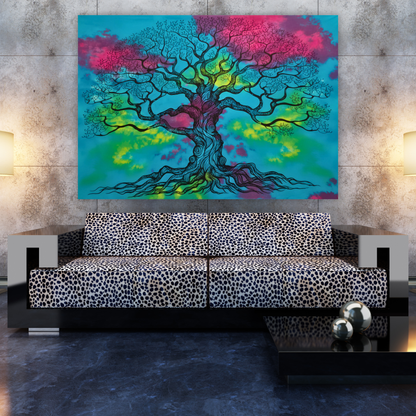 Colourful Tie Dye Tree of Life Wall Art Canvas Print