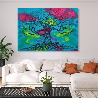 Colourful Tie Dye Tree of Life Wall Art Canvas Print