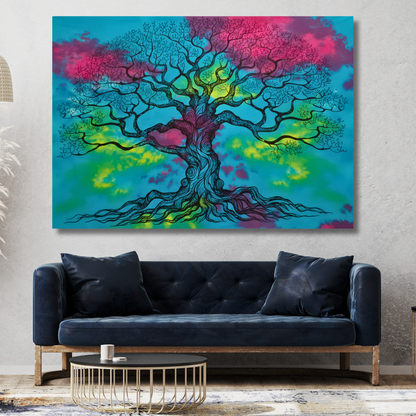 Colourful Tie Dye Tree of Life Wall Art Canvas Print