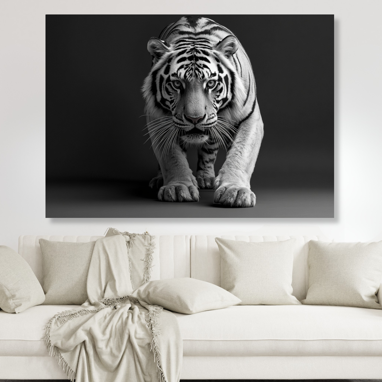 Black & White Creeping Tiger Wall Art Canvas Print