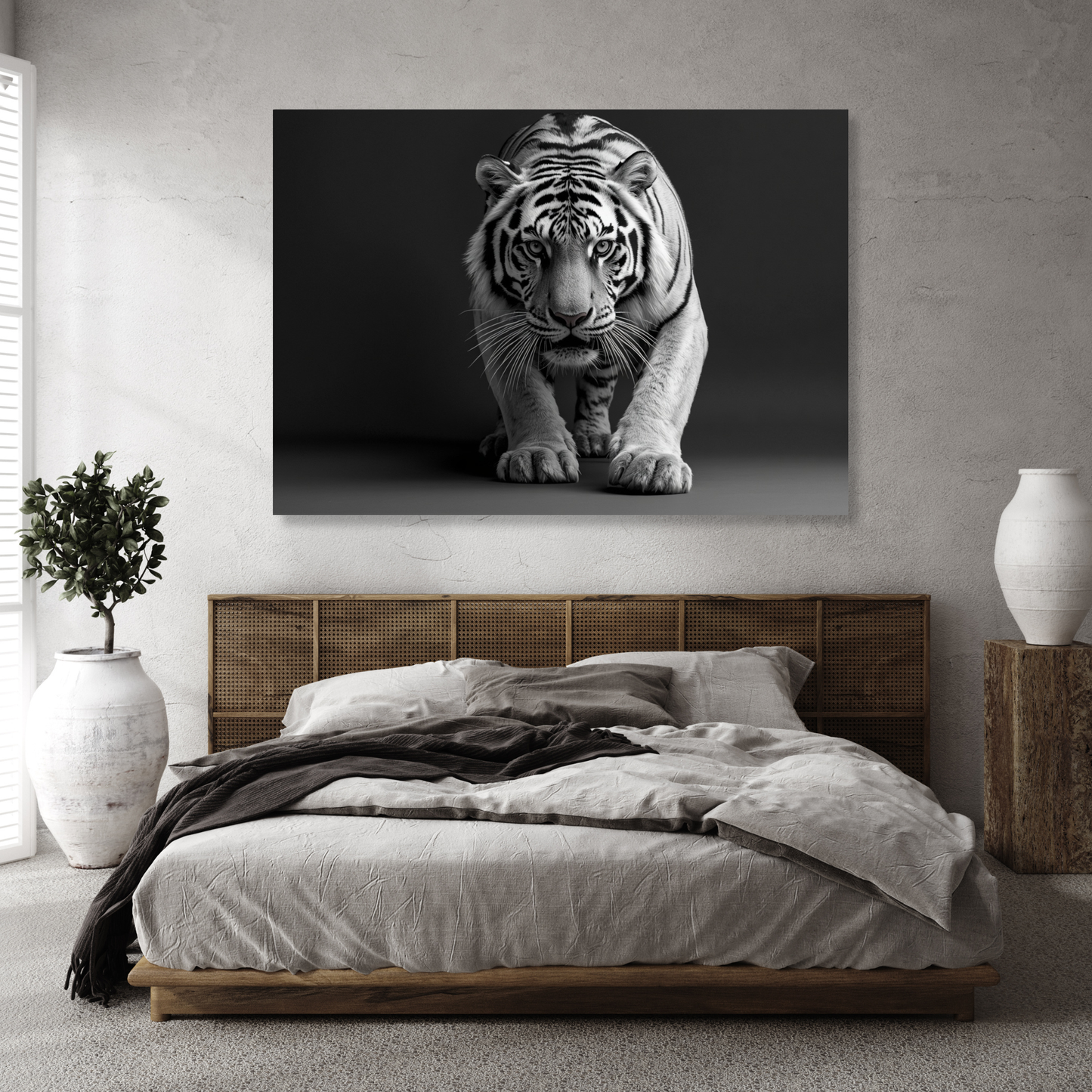 Black & White Creeping Tiger Wall Art Canvas Print