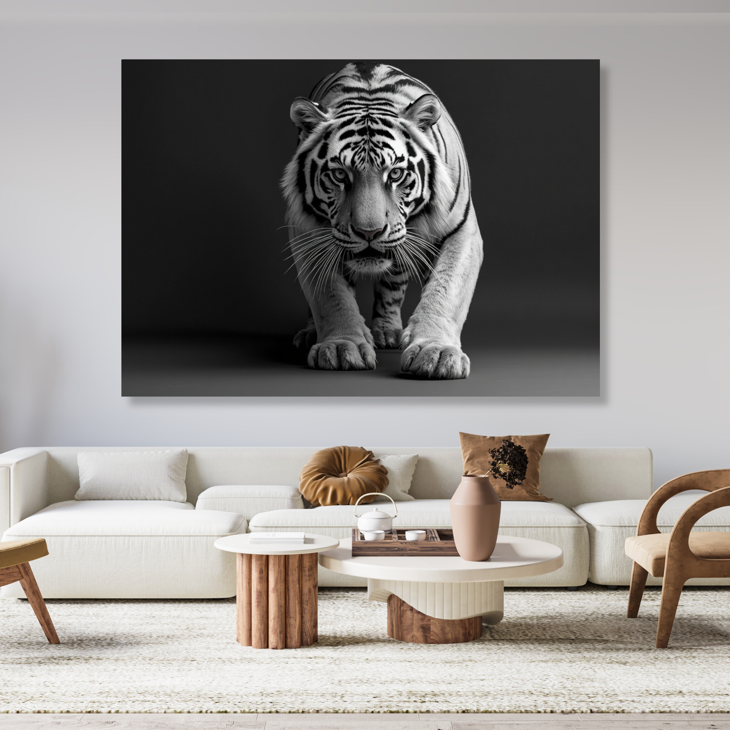Black & White Creeping Tiger Wall Art Canvas Print