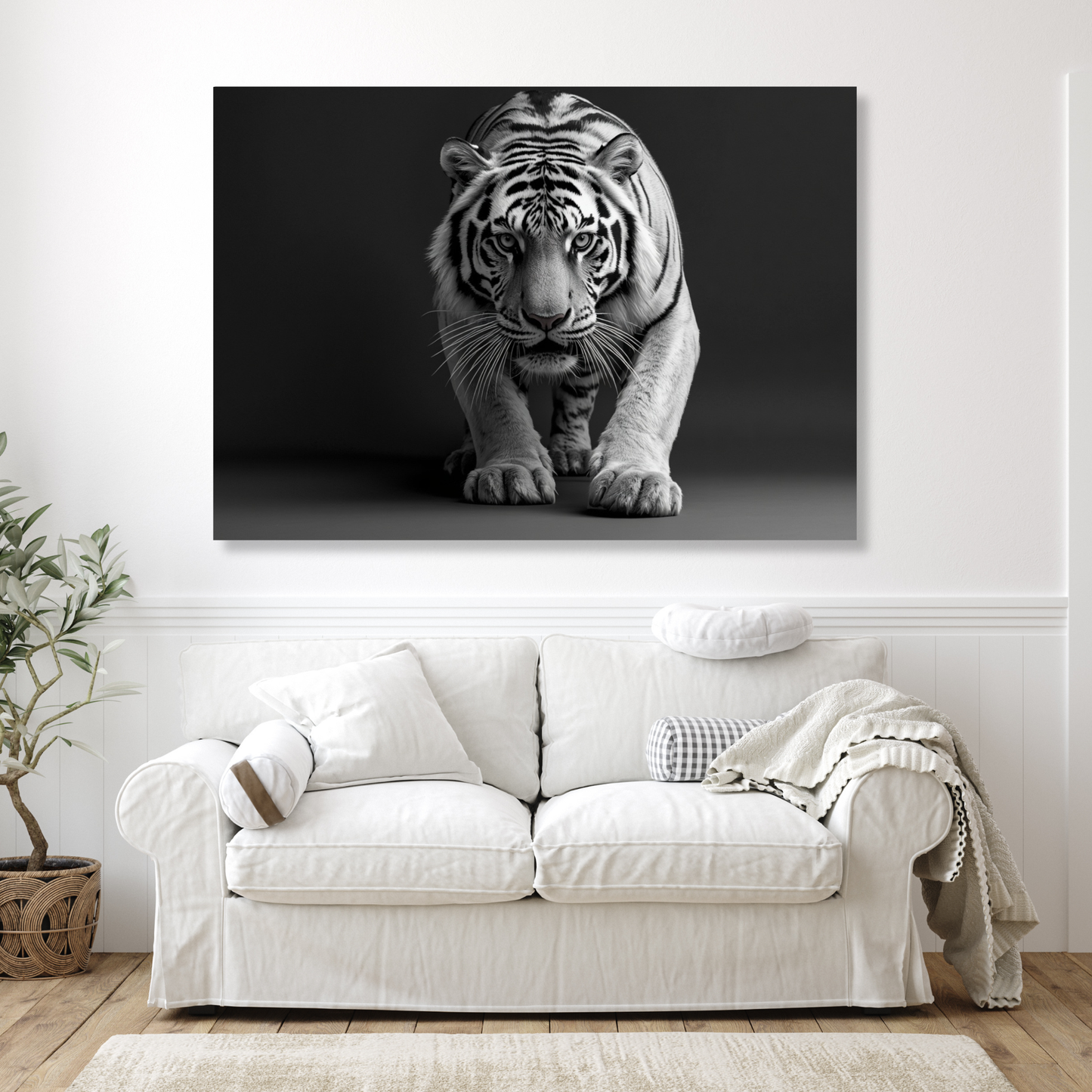 Black & White Creeping Tiger Wall Art Canvas Print