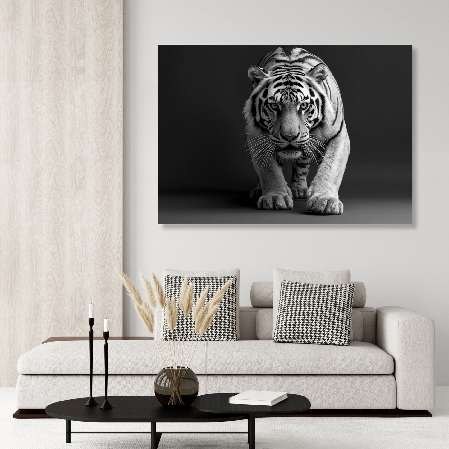 Black & White Creeping Tiger Wall Art Canvas Print