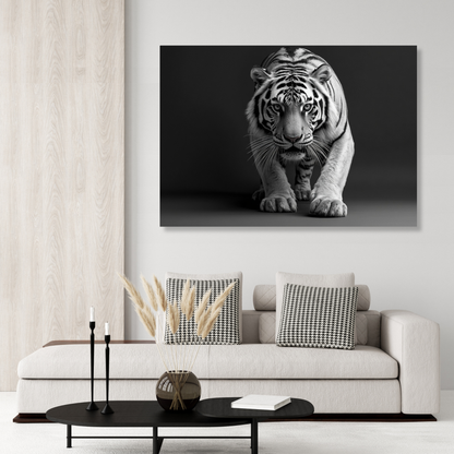 Black & White Creeping Tiger Wall Art Canvas Print