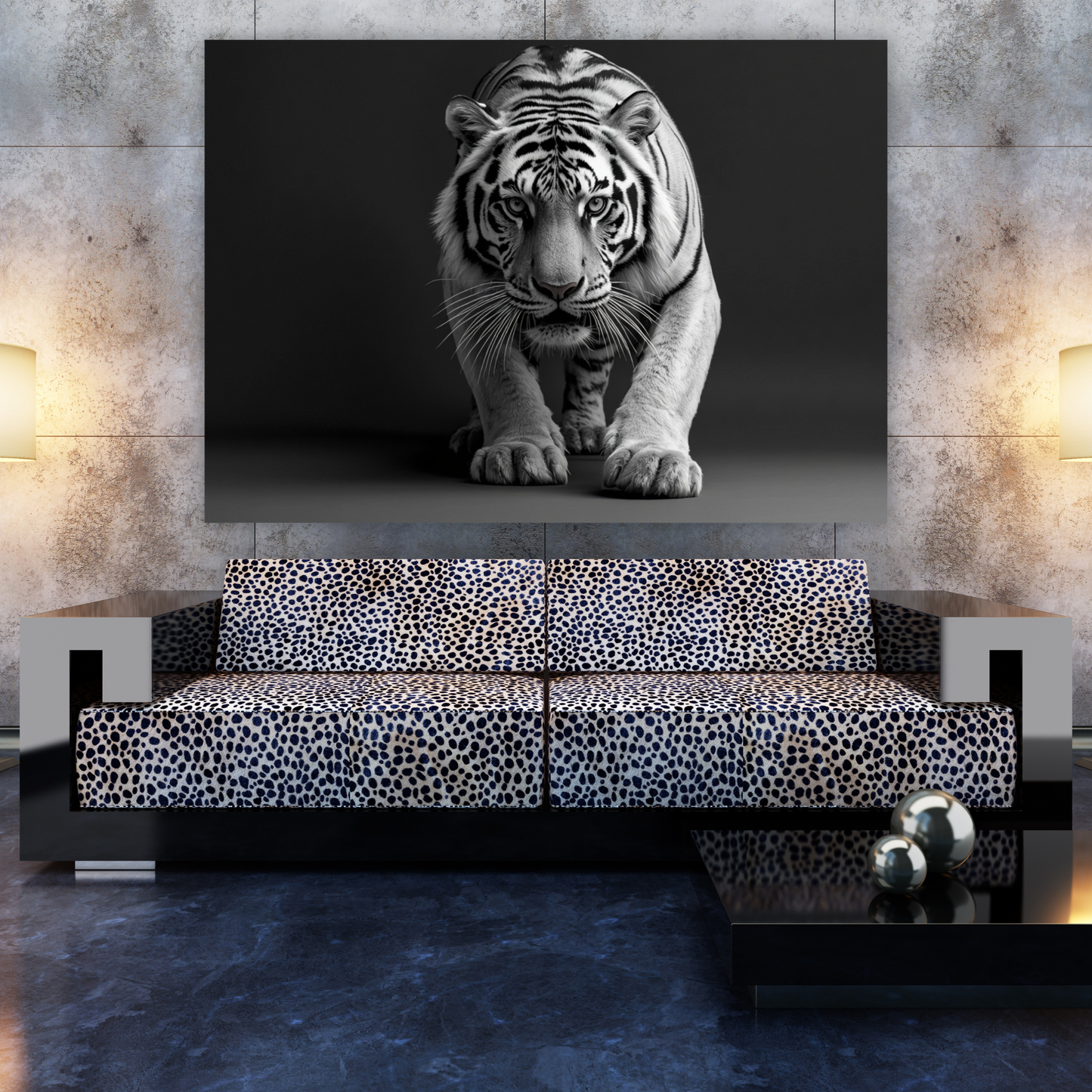 Black & White Creeping Tiger Wall Art Canvas Print