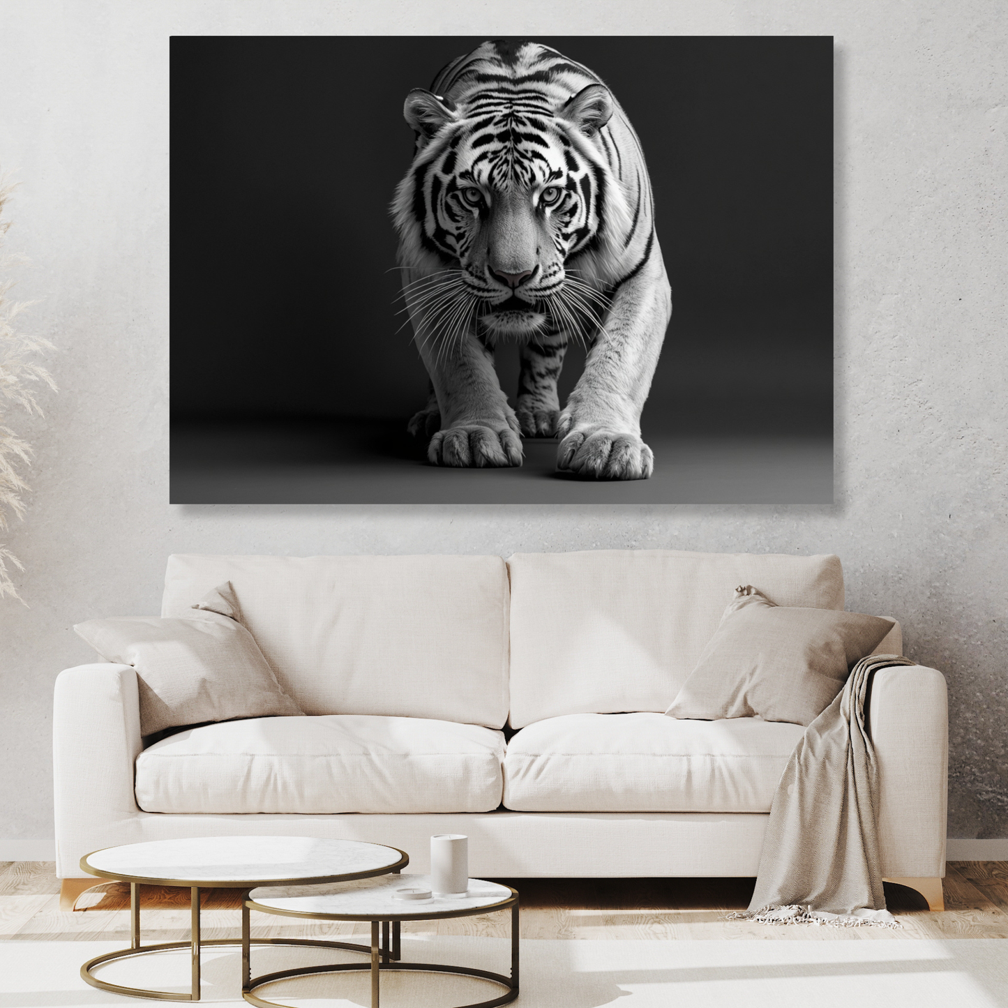 Black & White Creeping Tiger Wall Art Canvas Print