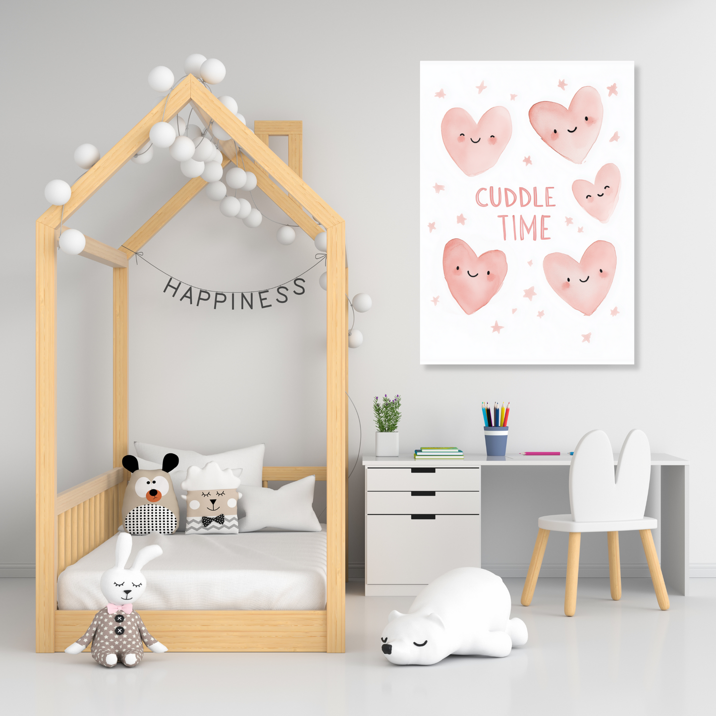 Cuddle Time Hearts Canvas Wall Art Print