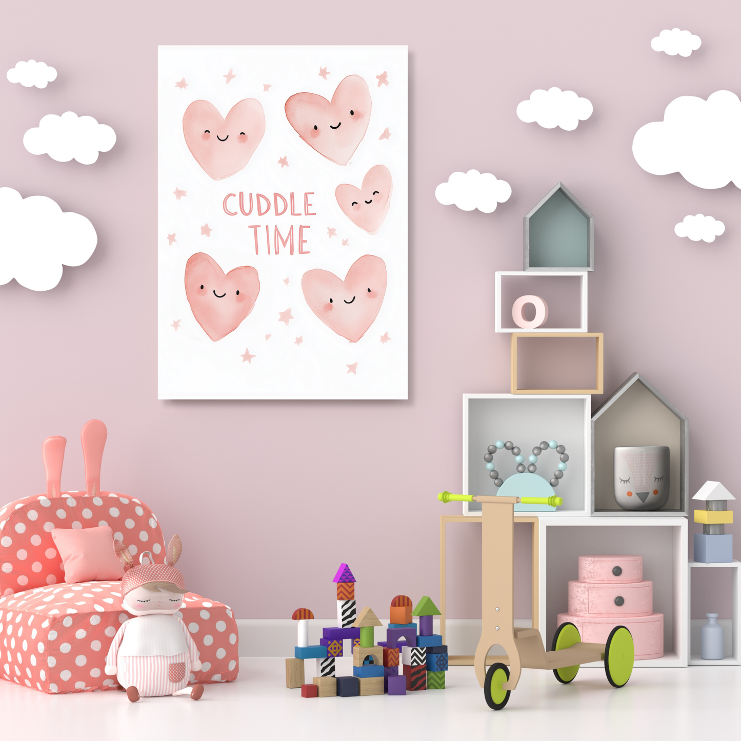 Cuddle Time Hearts Canvas Wall Art Print