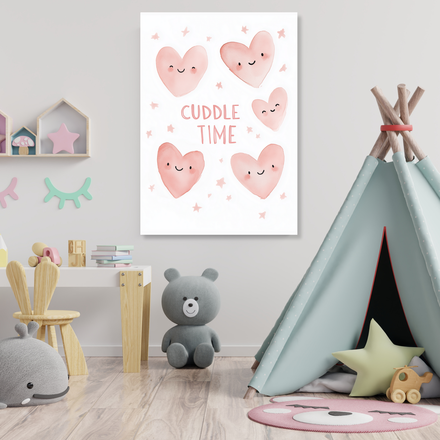 Cuddle Time Hearts Canvas Wall Art Print