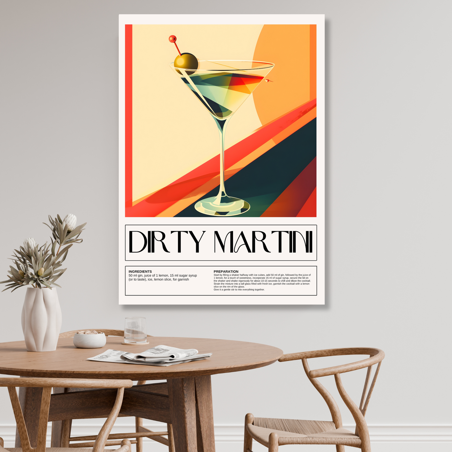 Dirty Martini Cocktail Wall Art Canvas Print