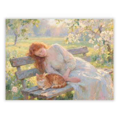 Dozing With The Cat Wall Art Canvas Print
