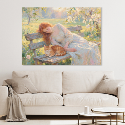 Dozing With The Cat Wall Art Canvas Print
