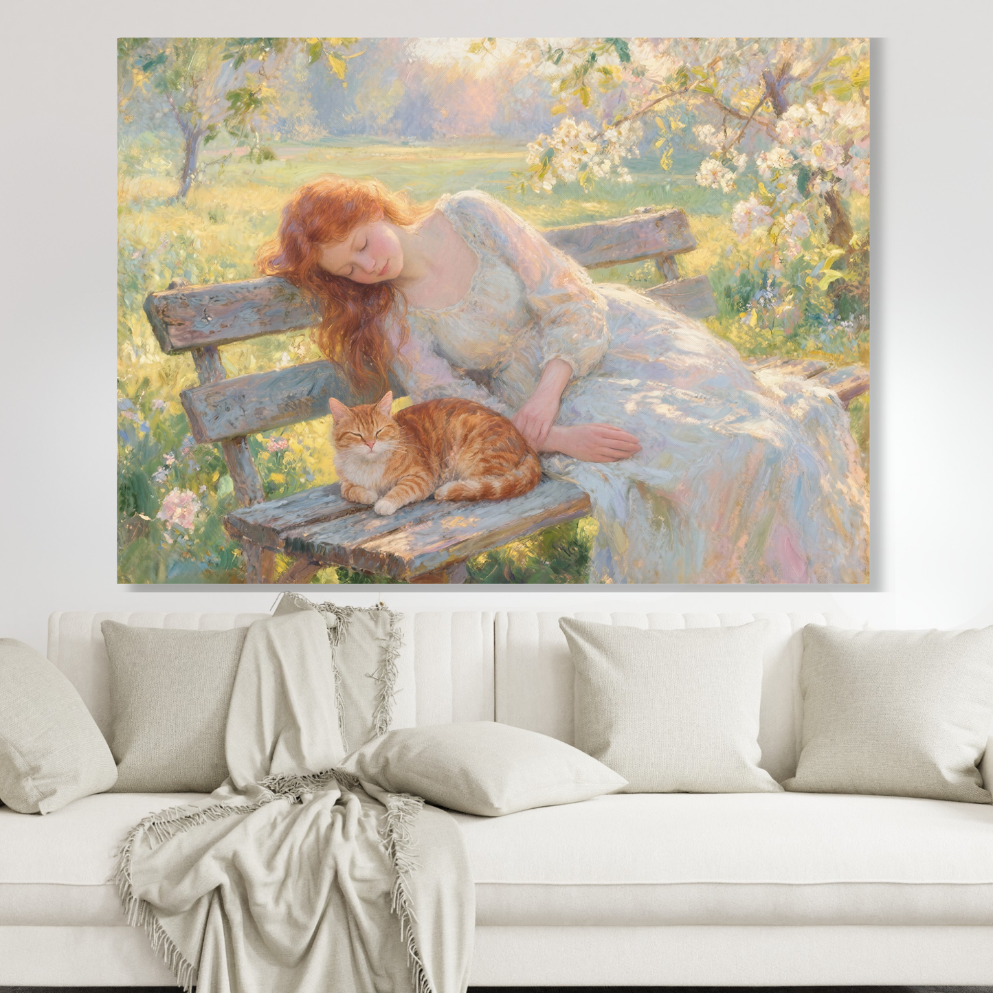 Dozing With The Cat Wall Art Canvas Print