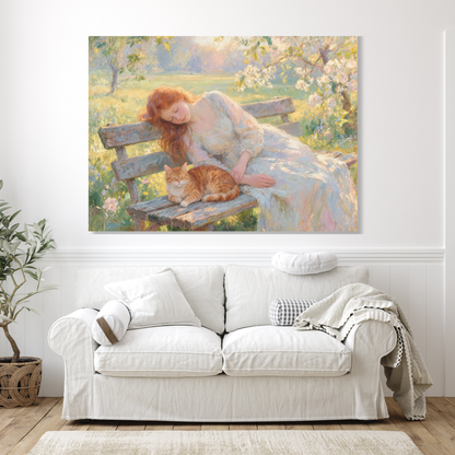 Dozing With The Cat Wall Art Canvas Print
