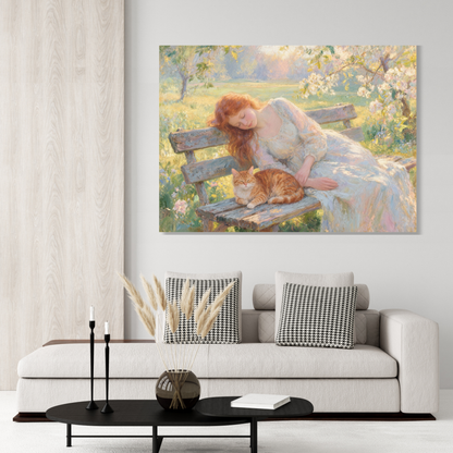 Dozing With The Cat Wall Art Canvas Print